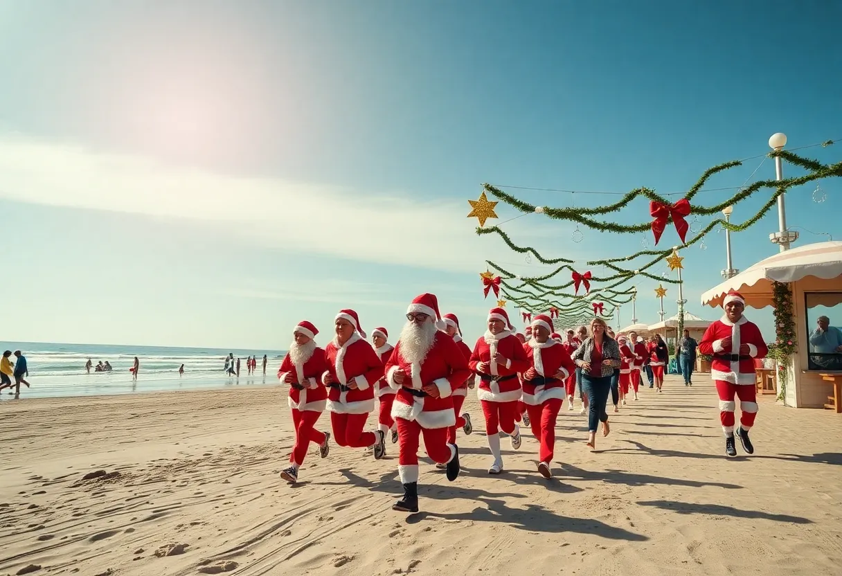 Participants dressed in Santa suits at the San Diego Santa Run