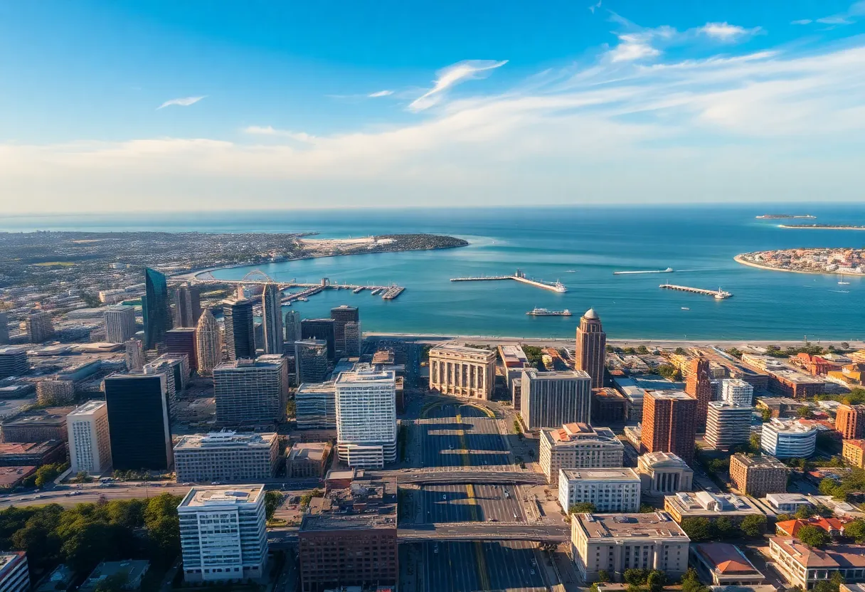 Aerial view of San Diego's skyline with city landmarks