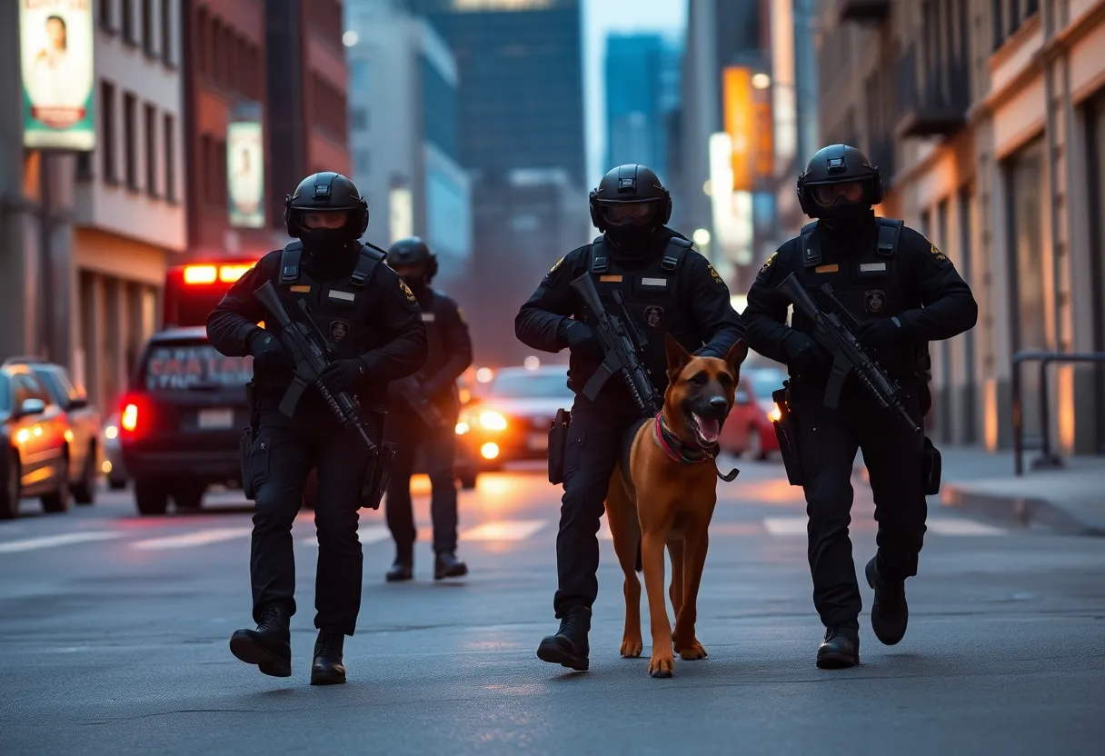 SWAT team and K9 unit during standoff in San Diego