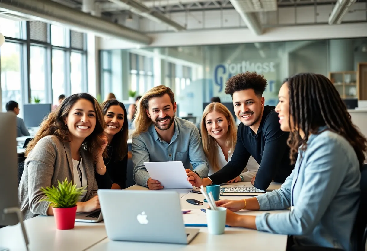 Employees collaborating in a positive work environment in San Diego