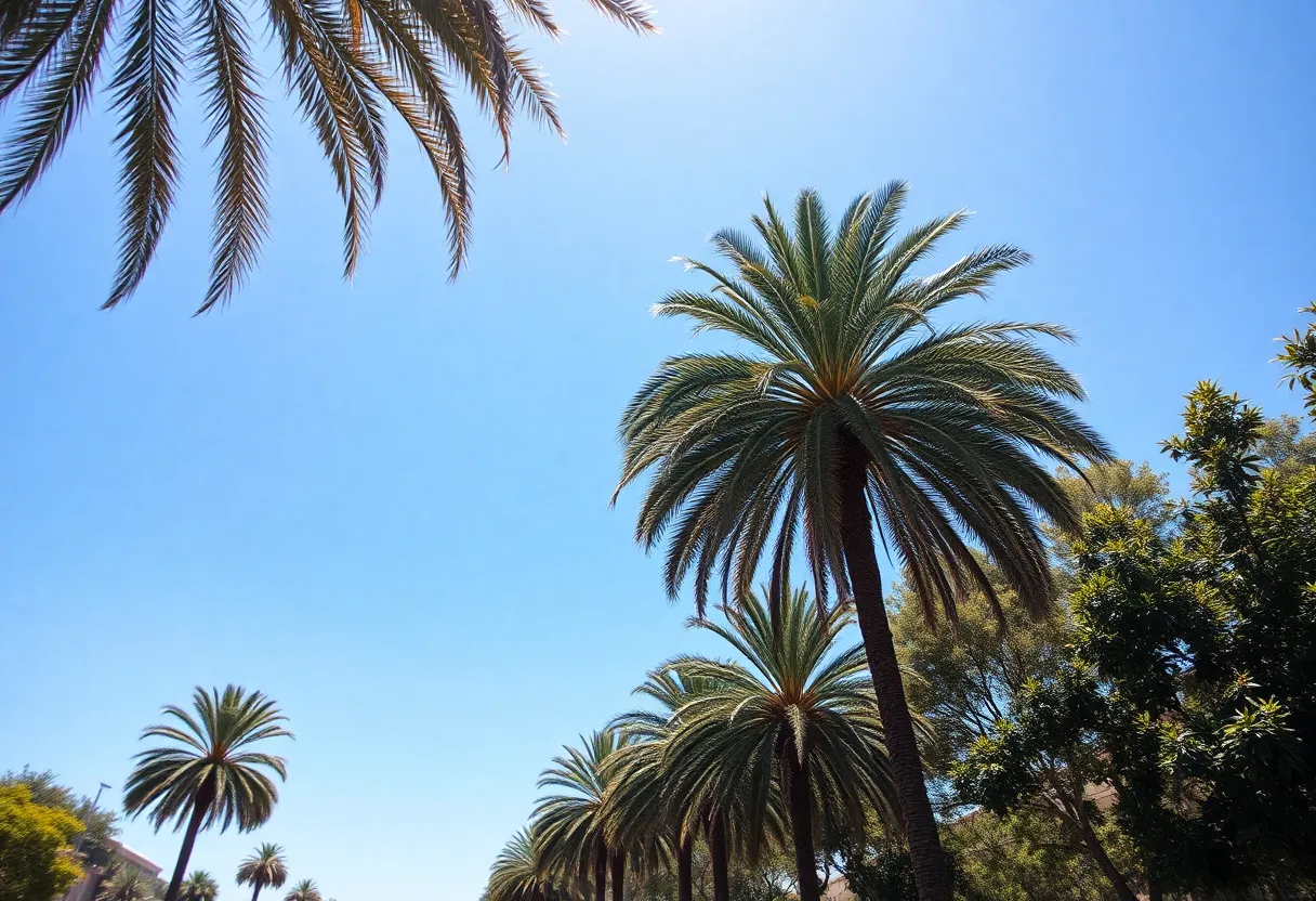 Sunny weather in San Diego with clear skies and green trees
