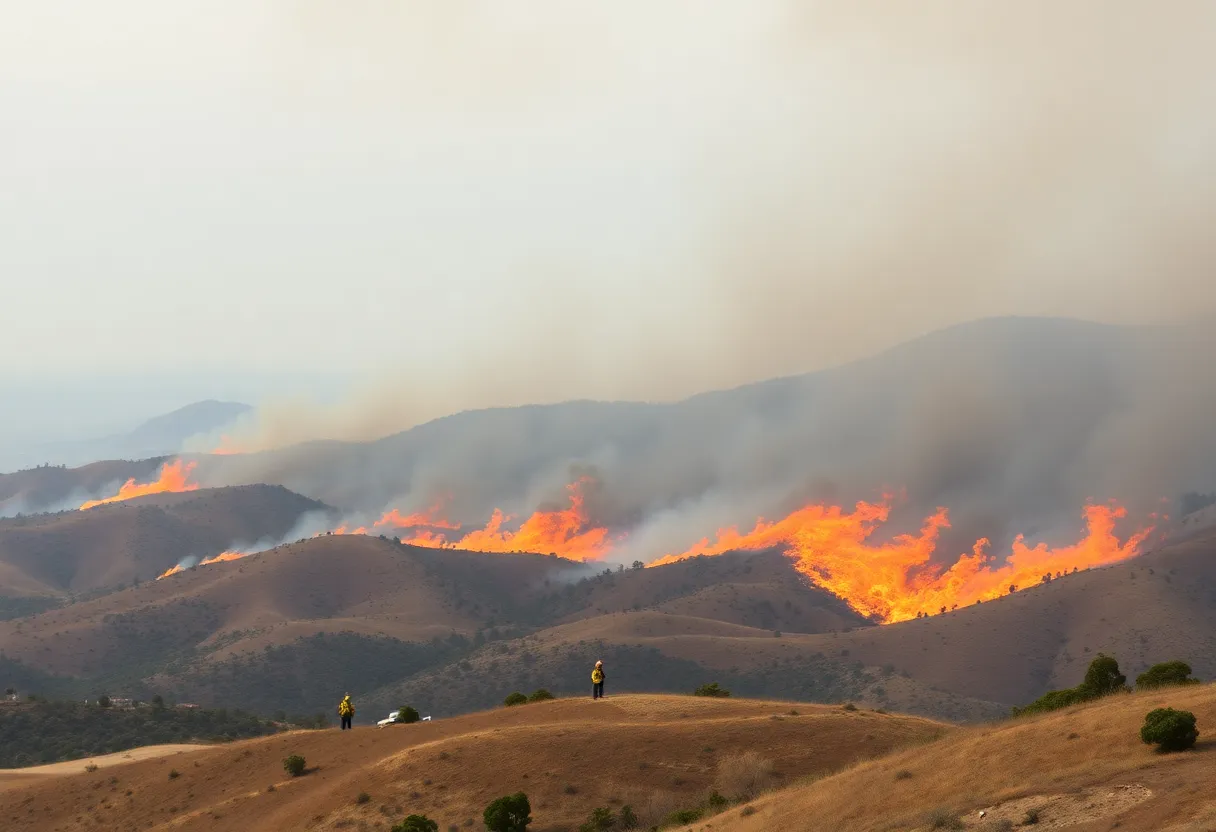 Firefighters battling a wildfire in San Diego County