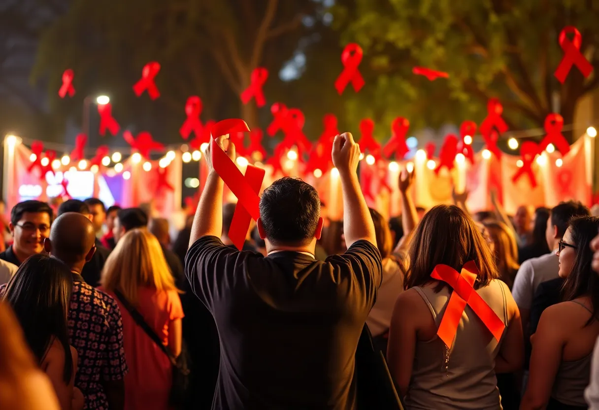 Community members gathering to honor World AIDS Day