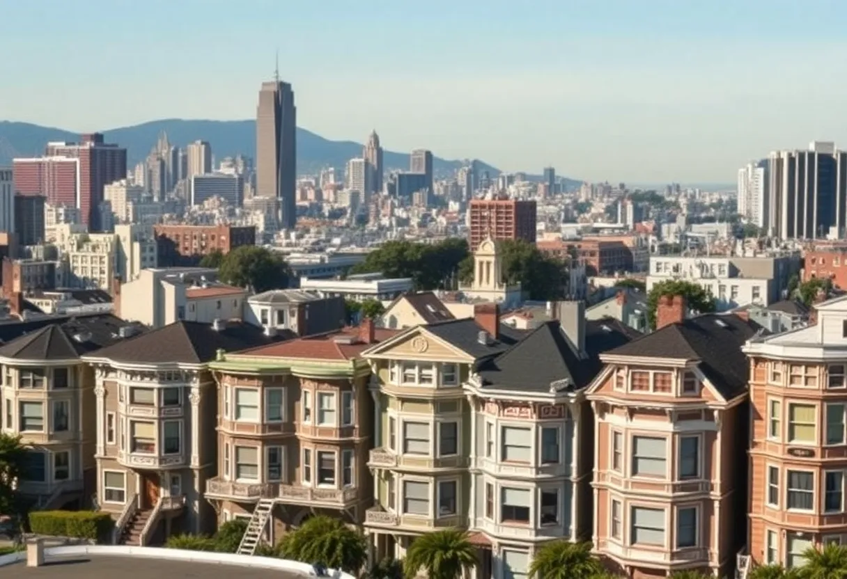 Cityscape of San Francisco displaying rental properties available.