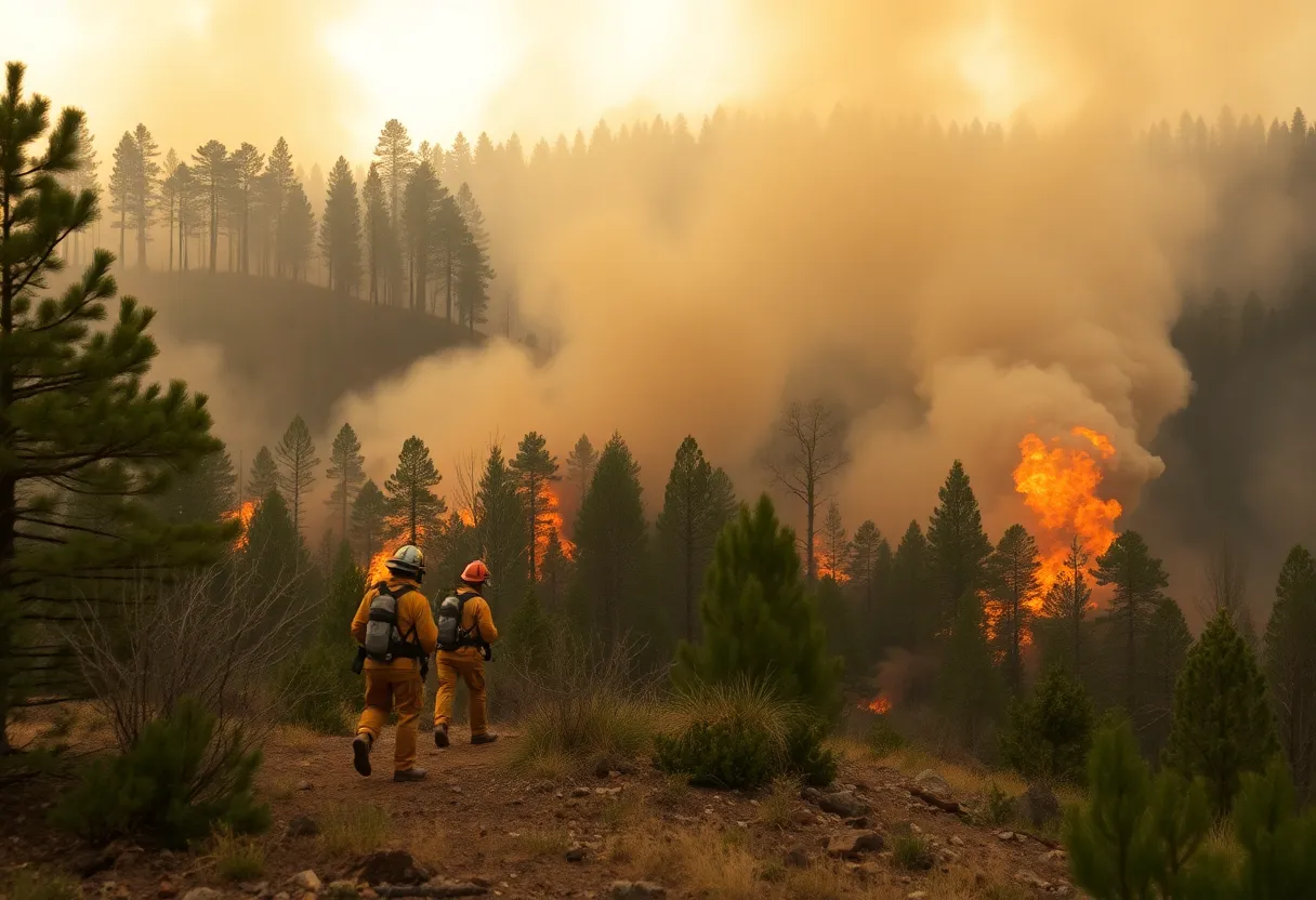 Firefighters battling a wildfire in San Diego County