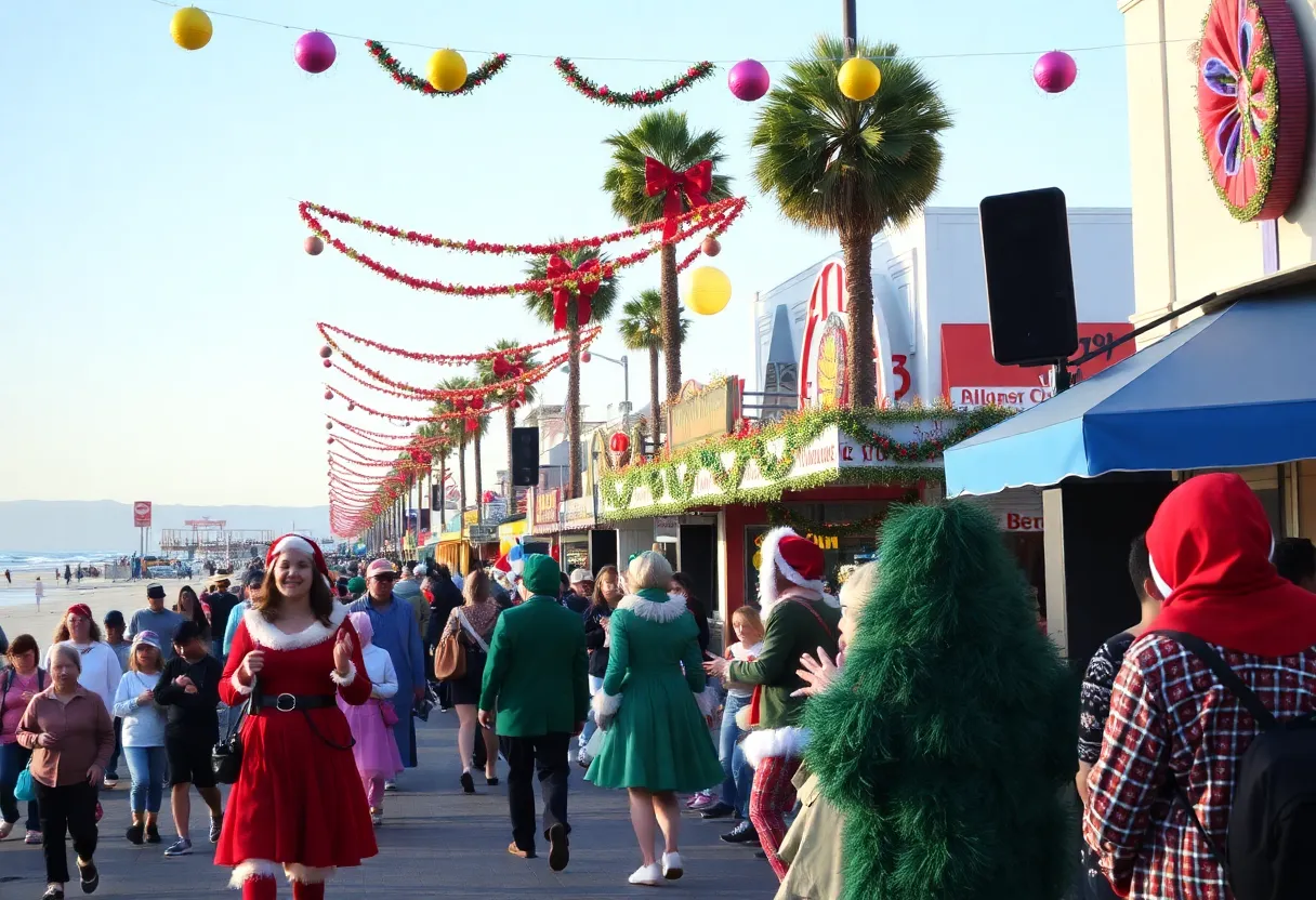 Crowd enjoying the SantaCon festival at Mission Beach