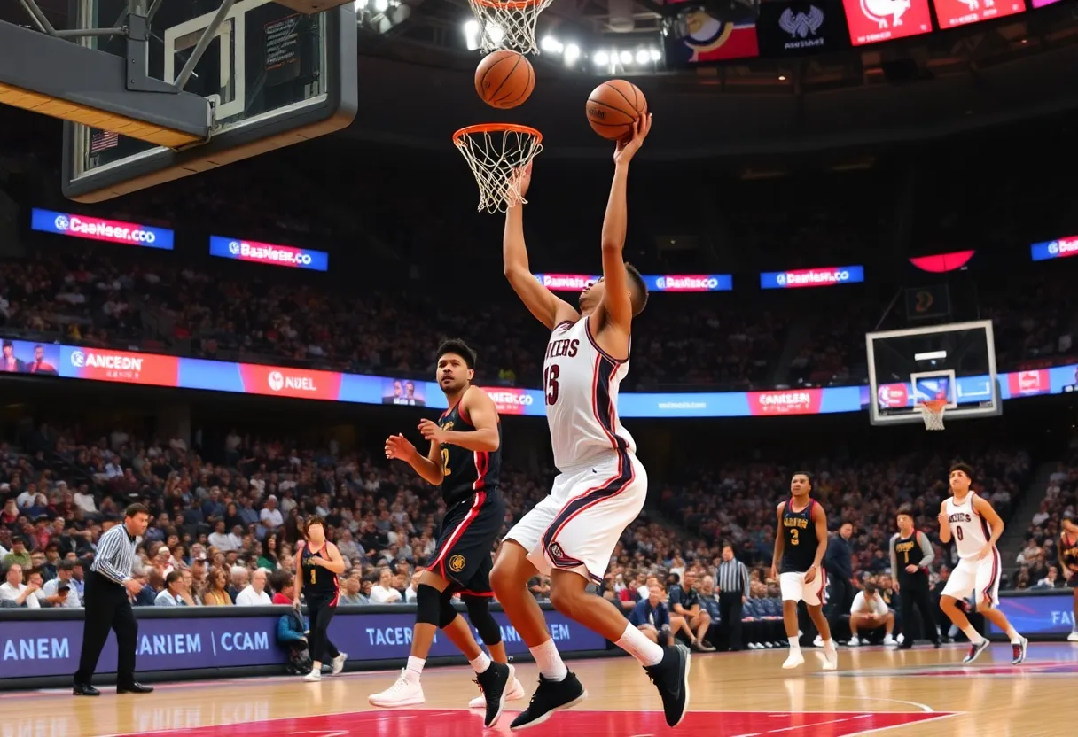 SDSU basketball team celebrating a victory in a game.