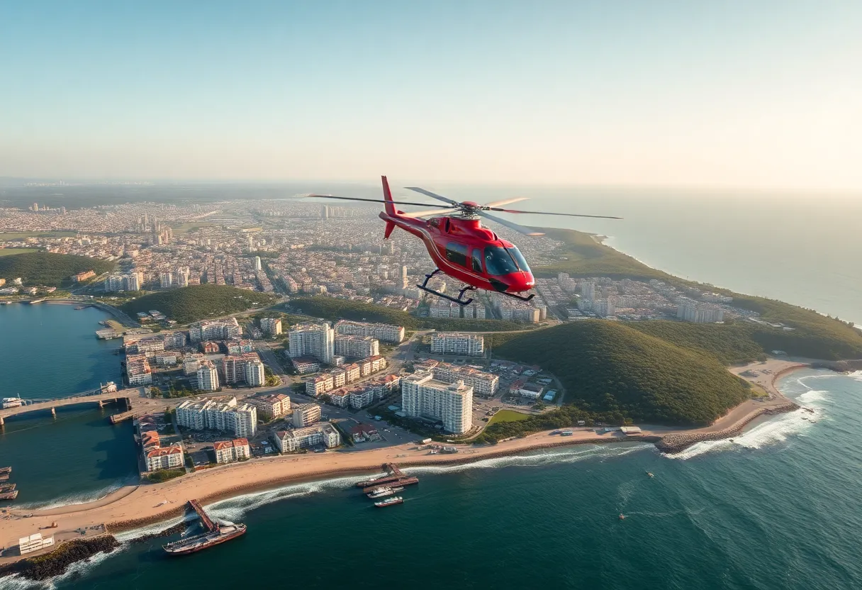 Helicopter searching over the coastal city of Encinitas