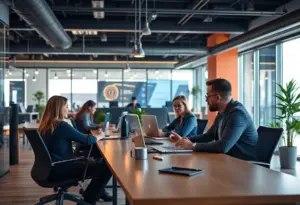 Searchific employees in a meeting celebrating achievement