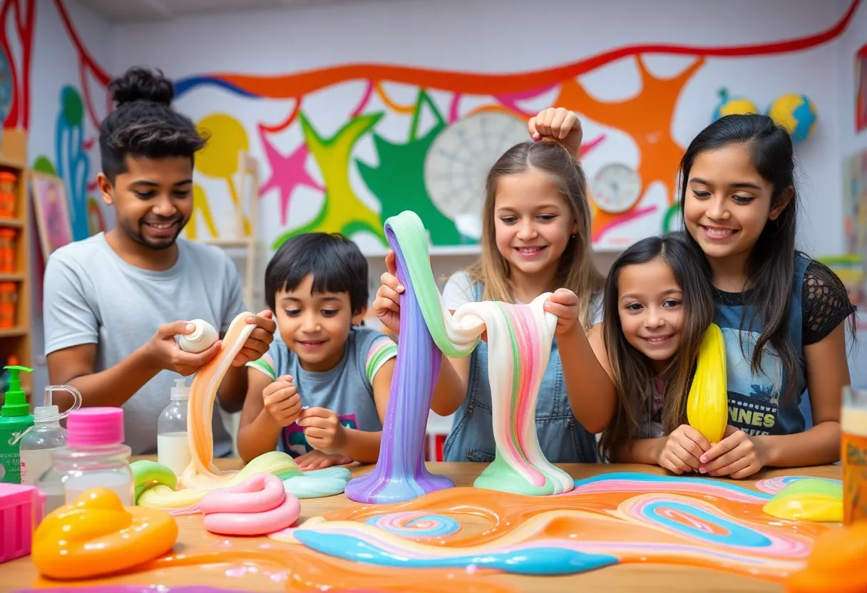 Families creating slimes at Slime Kitchen in Chula Vista