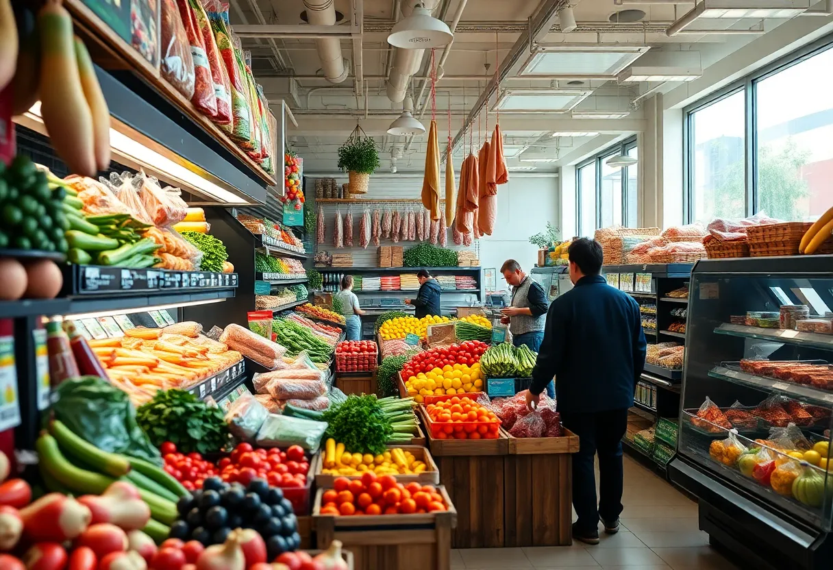 Illustration of a Smart & Final grocery store opening in an urban area.