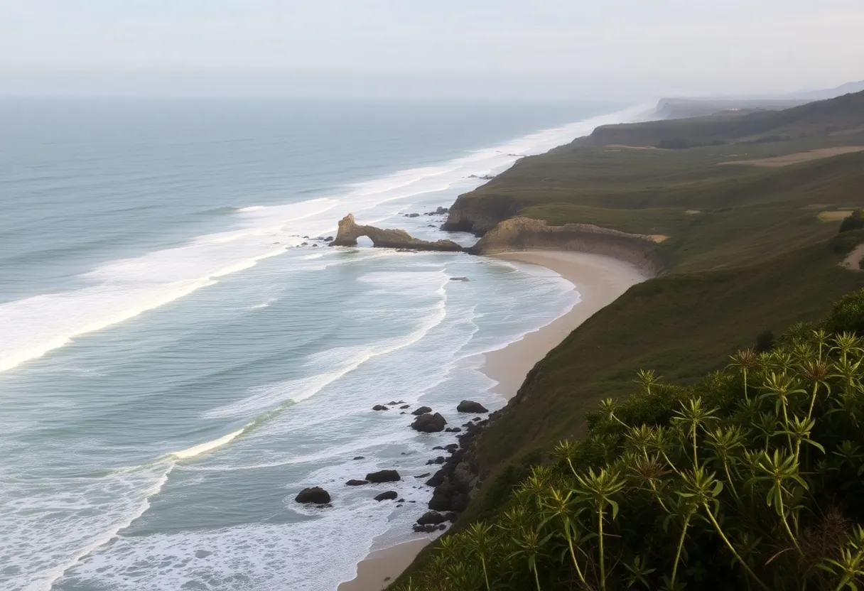 View of Solana Beach coastline showcasing waves and greenery