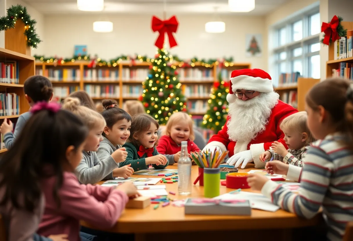 Families enjoying holiday crafts and activities at Solana Beach Library