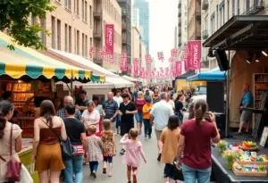 Festival scene at SoNo Fest showcasing local food, art, and entertainment.