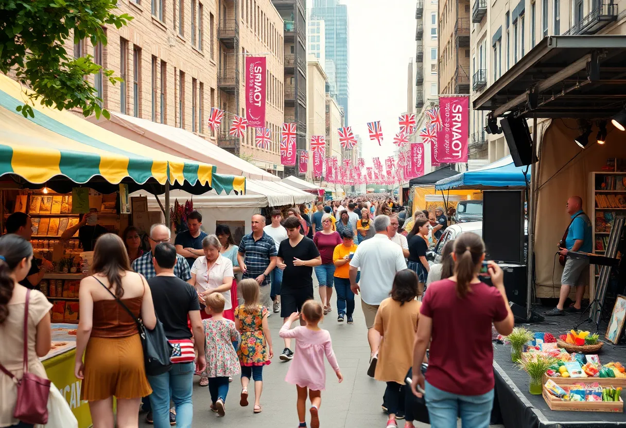 Festival scene at SoNo Fest showcasing local food, art, and entertainment.