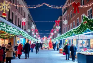 A festive winter scene in Southern California highlighting holiday events and decorations.