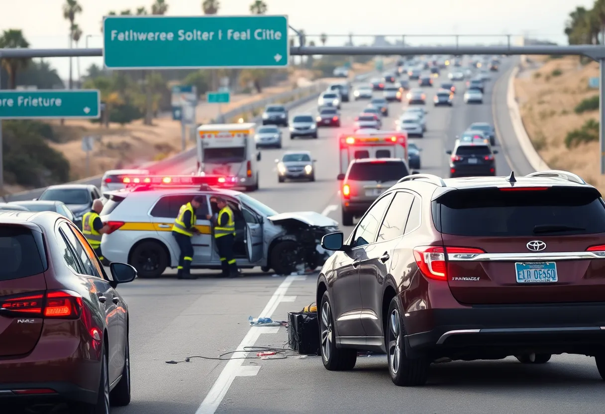 Crash scene on SR-56 in San Diego with emergency responders