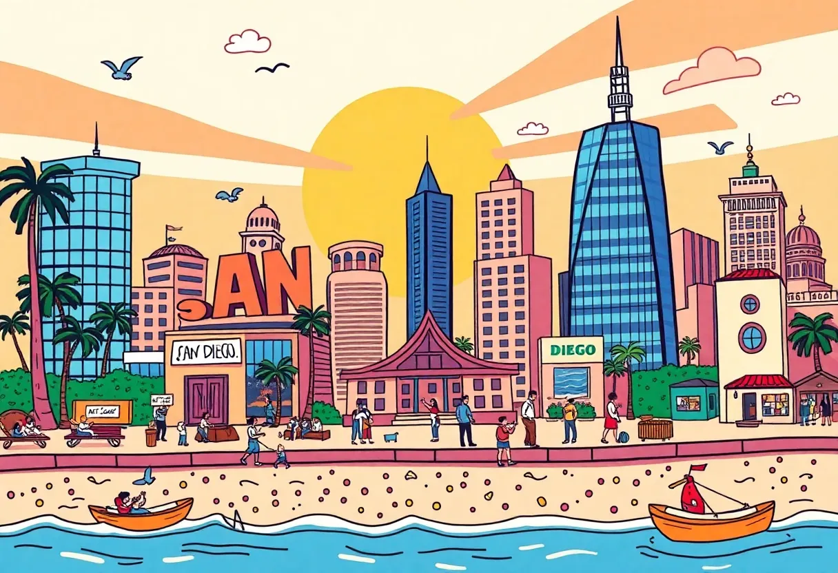 An editorial cartoon showcasing the creative spirit of San Diego.