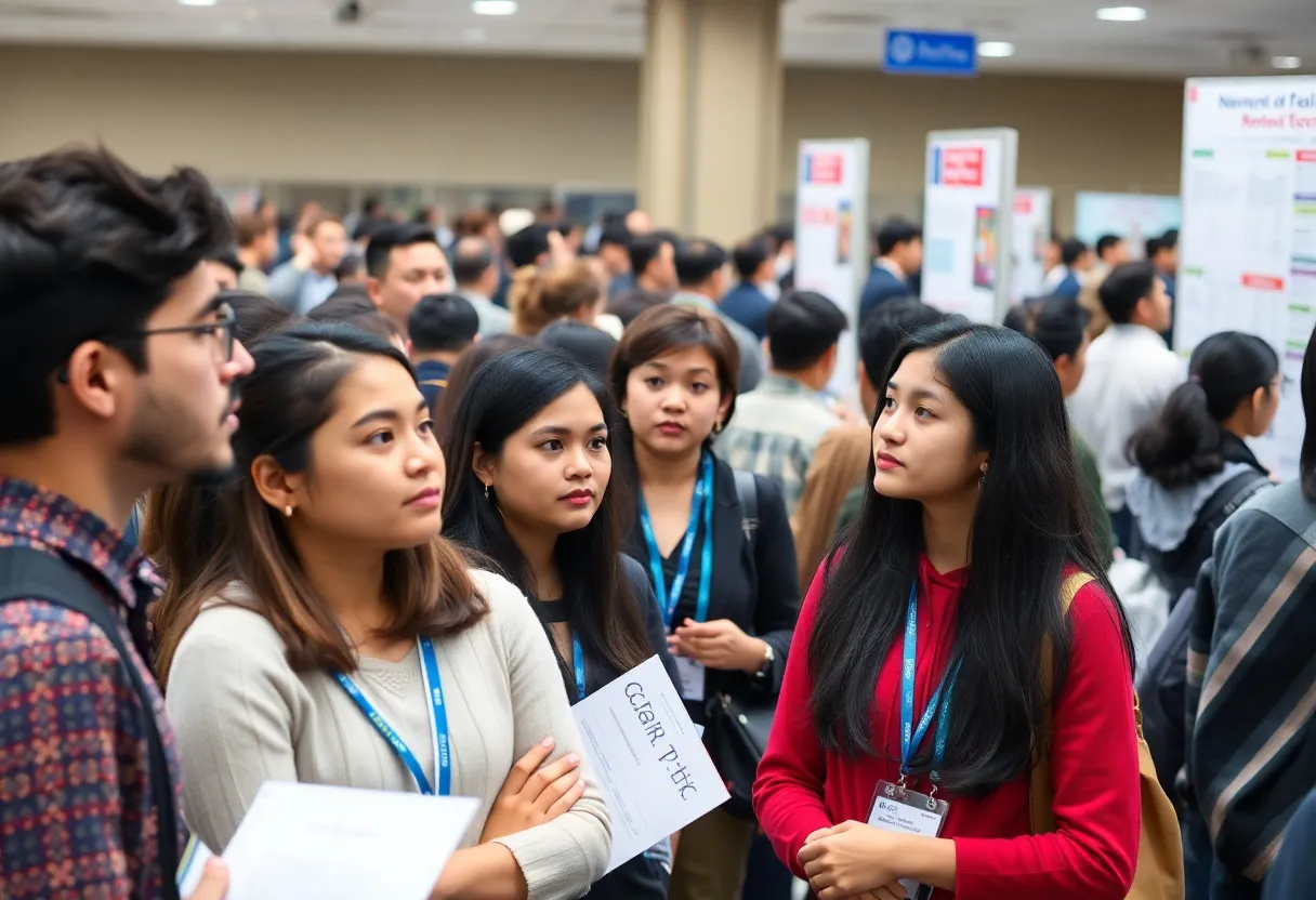 Students presenting neuroscience research at a conference