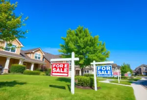 A suburban neighborhood with homes for sale