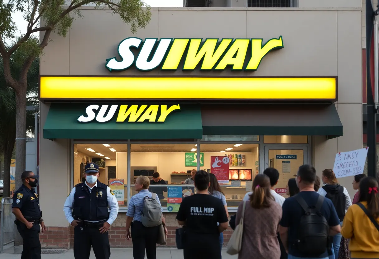 Police at the scene of an armed robbery at a Subway shop in Lincoln Park, San Diego.