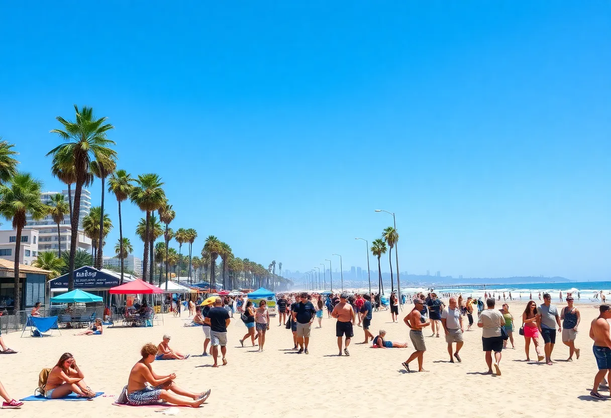 People enjoying a sunny day at Los Angeles beach