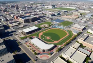 Aerial view of Tailgate Park adjacent to Petco Park in San Diego.