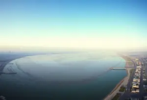 Polluted Tijuana River with toxic waste affecting nearby residents