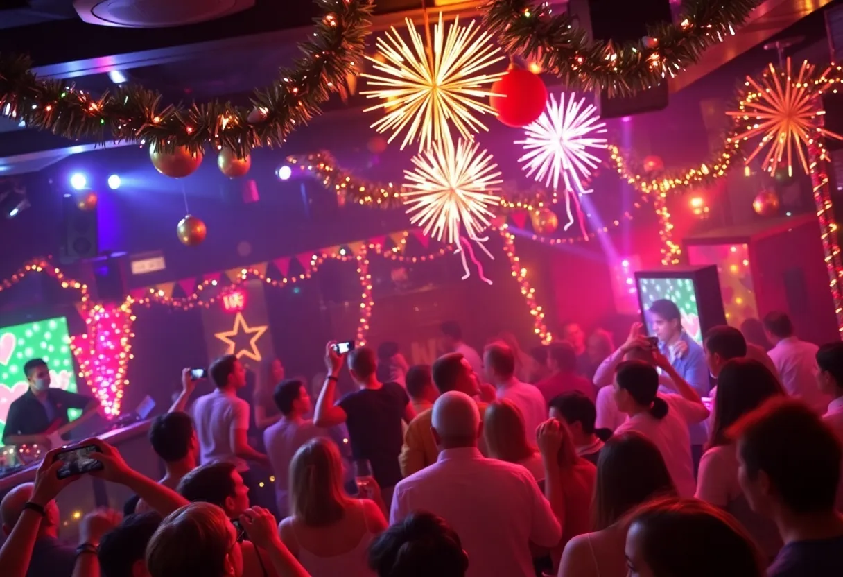 Crowd celebrating New Year at Tio Leo's Lounge