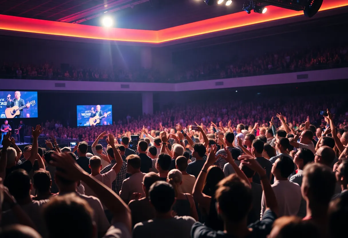 Audience enjoying TOBYMAC's Hits Deep Tour concert at Golden 1 Center