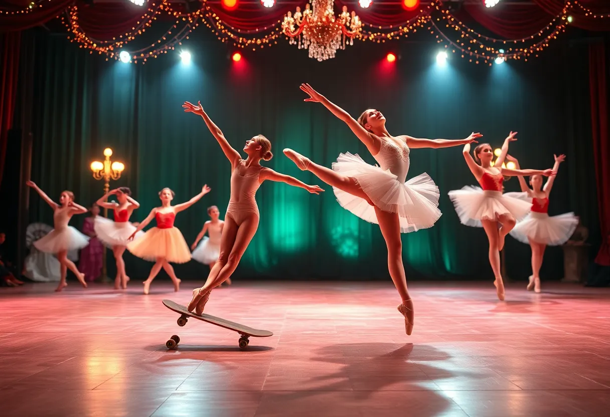 Tony Hawk performing skateboarding in The Nutcracker ballet