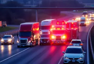 Multi-vehicle crash on I-805 with police and emergency services present