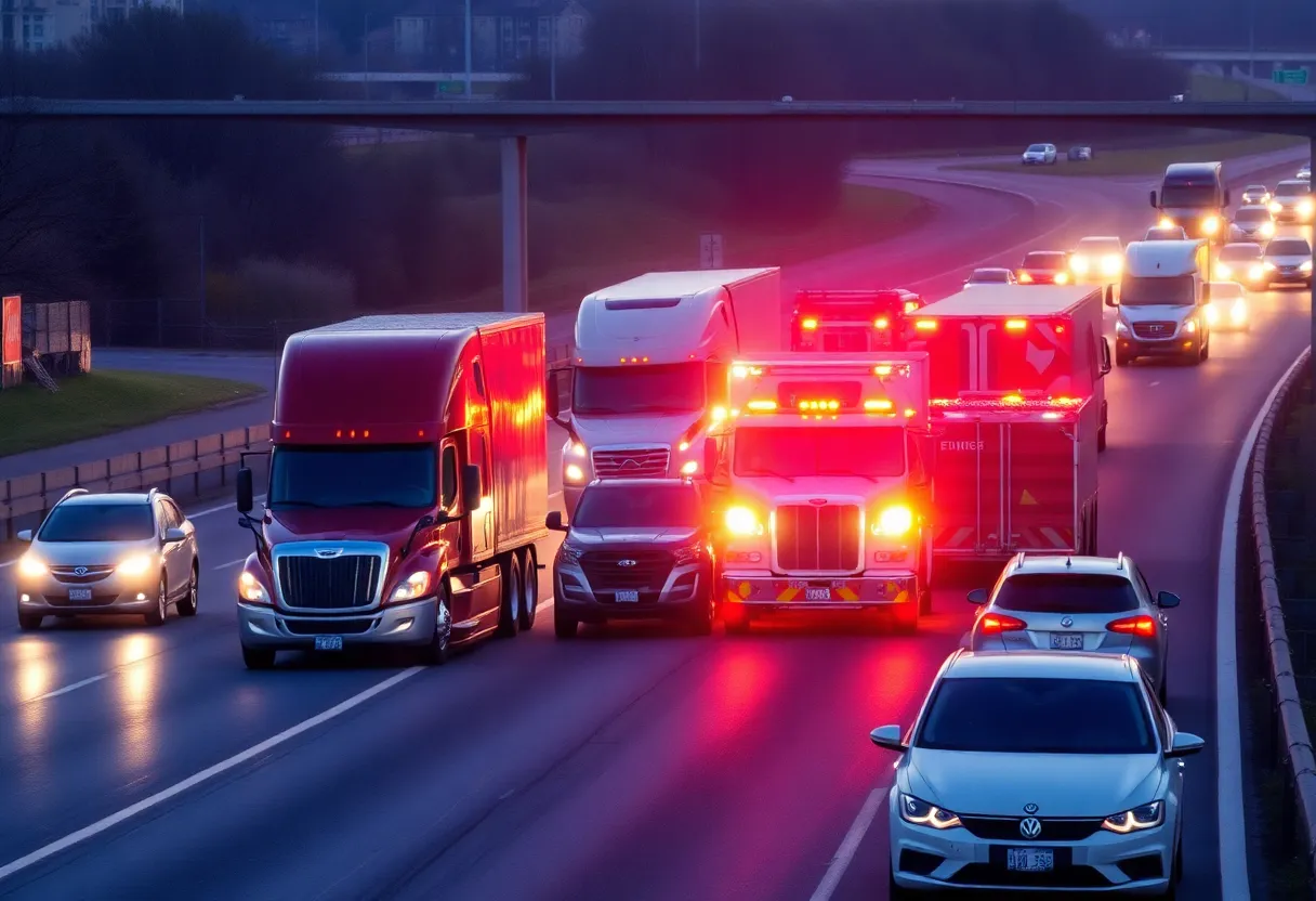Multi-vehicle crash on I-805 with police and emergency services present