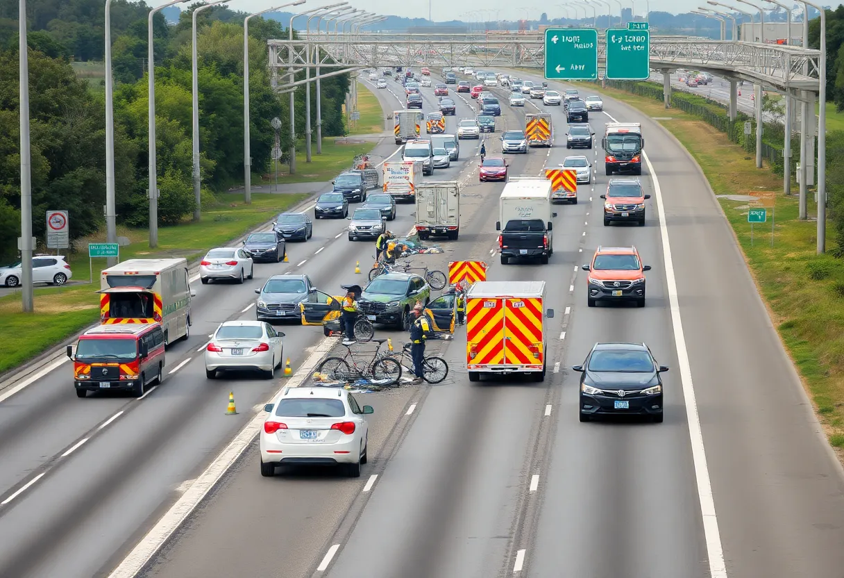 Traffic accident scene on I-805 with emergency responders