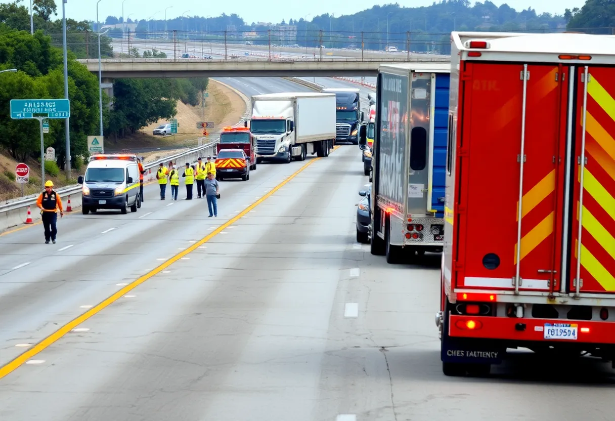 Emergency services at a traffic accident scene on State Route 805