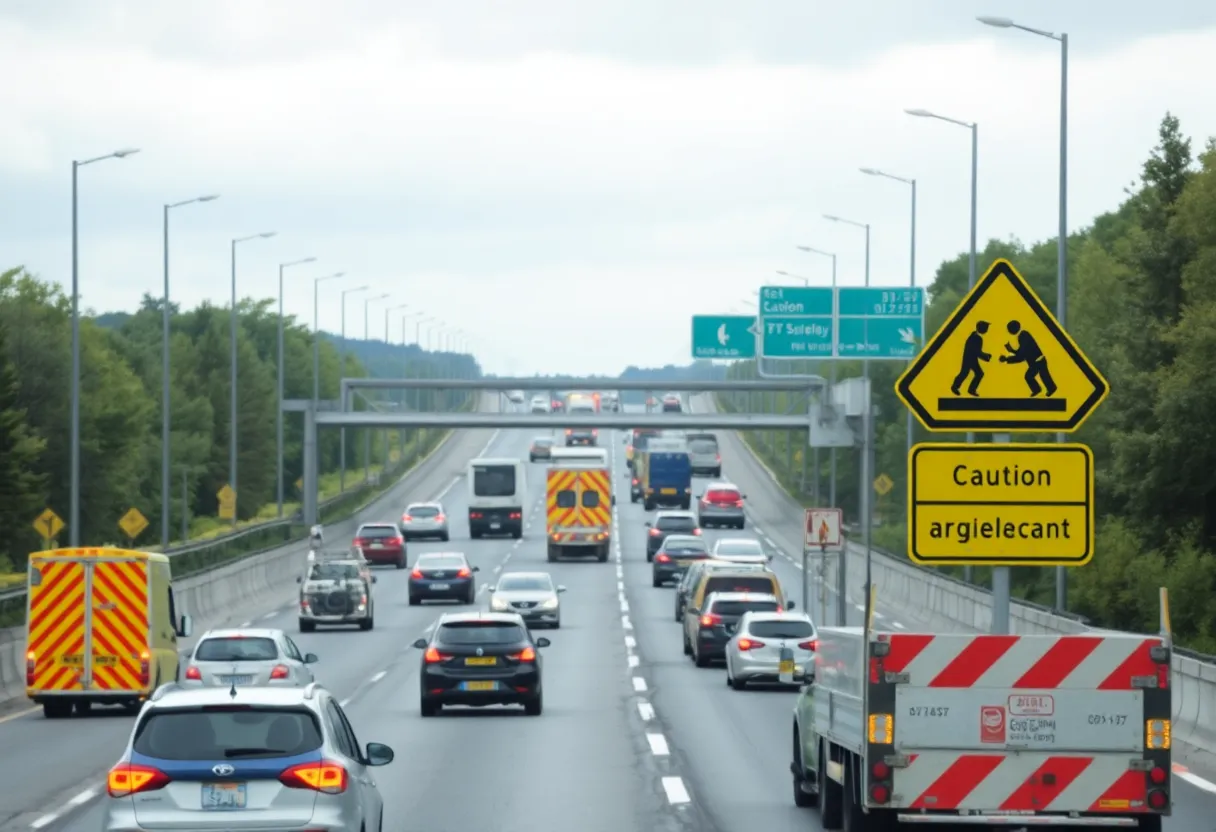 Emergency vehicles on I-805 during a traffic disruption