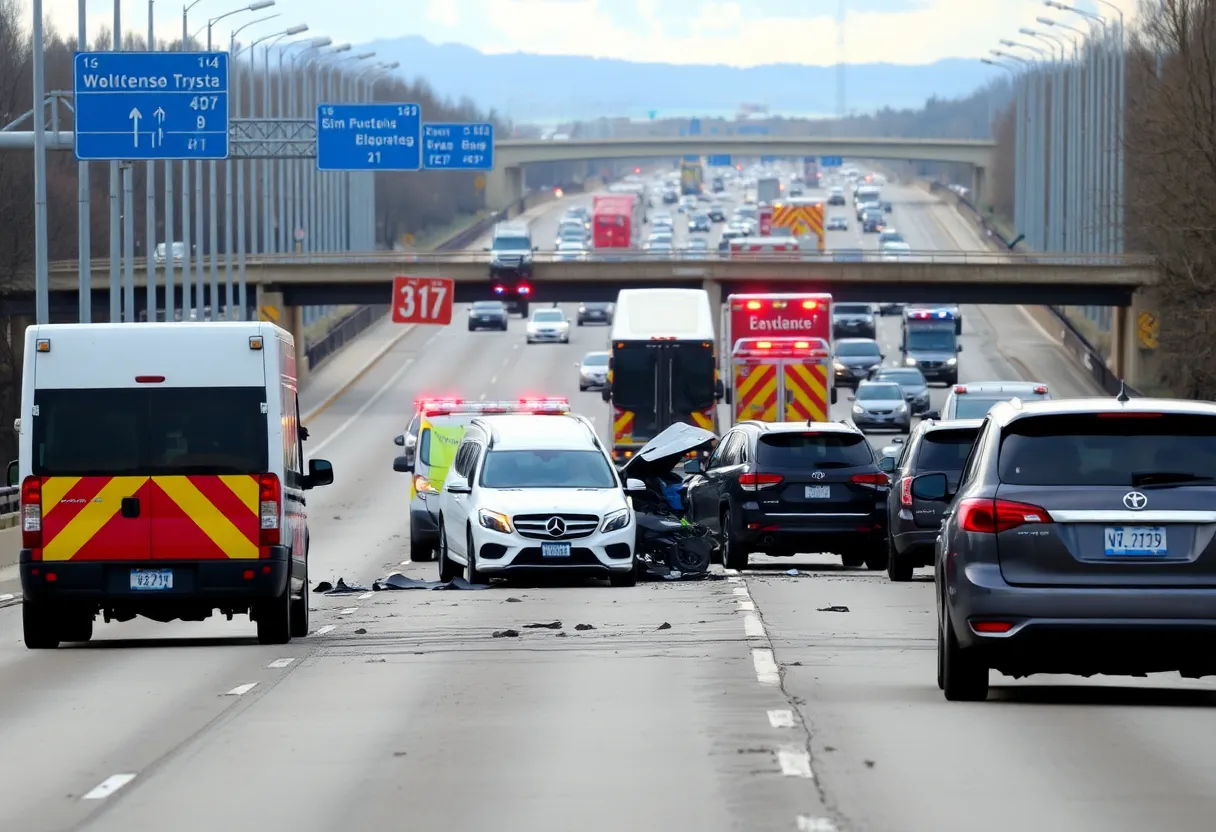 Traffic congestion on I-15 freeway caused by multi-vehicle crash