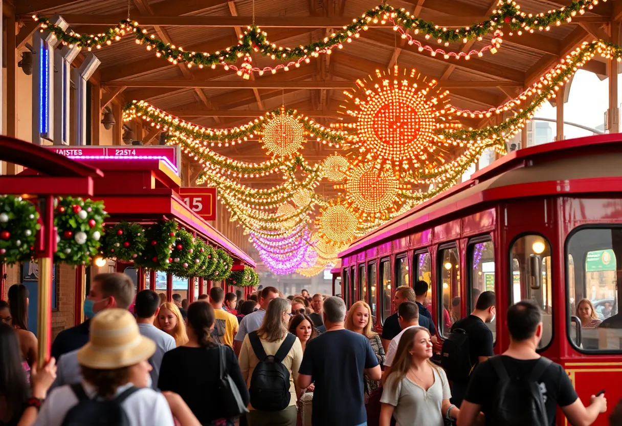 Busy trolley station in San Diego during the Wild Horses Music Festival