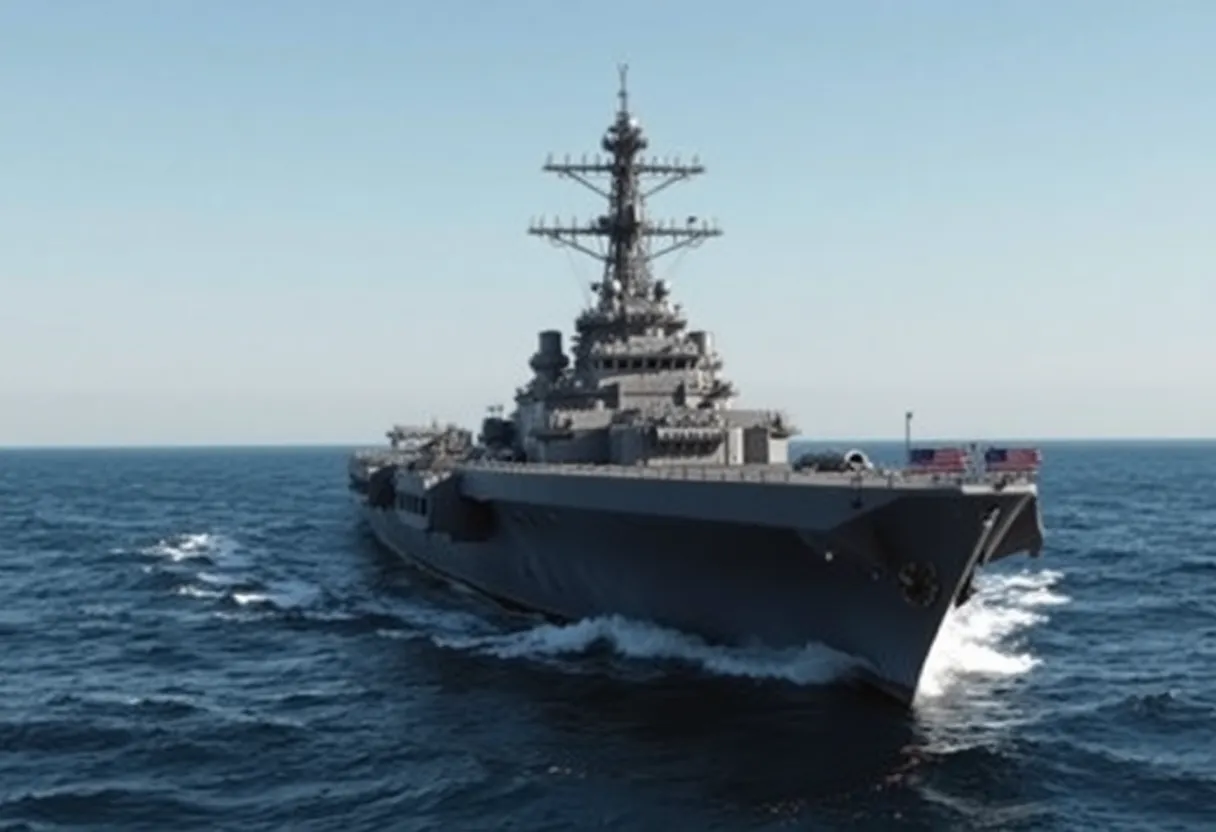 Futuristic U.S. Navy battleship sailing in the ocean