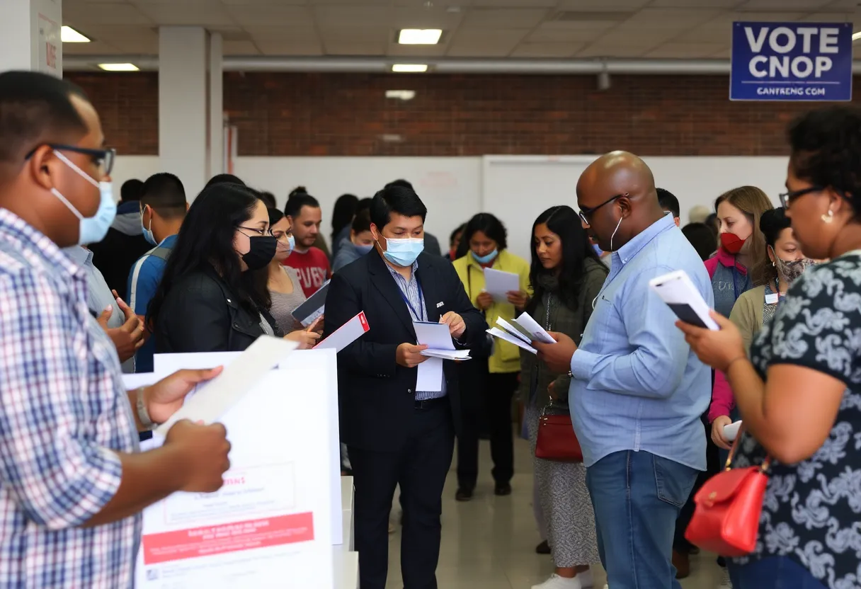 Voters presenting identification at a San Diego polling station