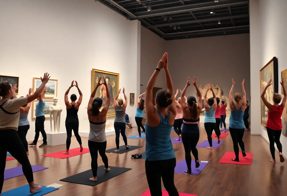 Participants engaging in wellness activities at the Museum of Contemporary Art San Diego.