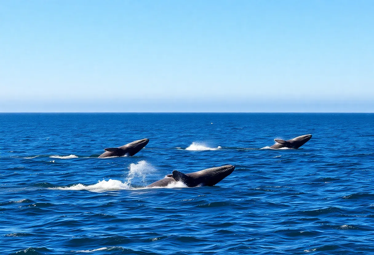 Gray whales breaching near San Diego's coastline