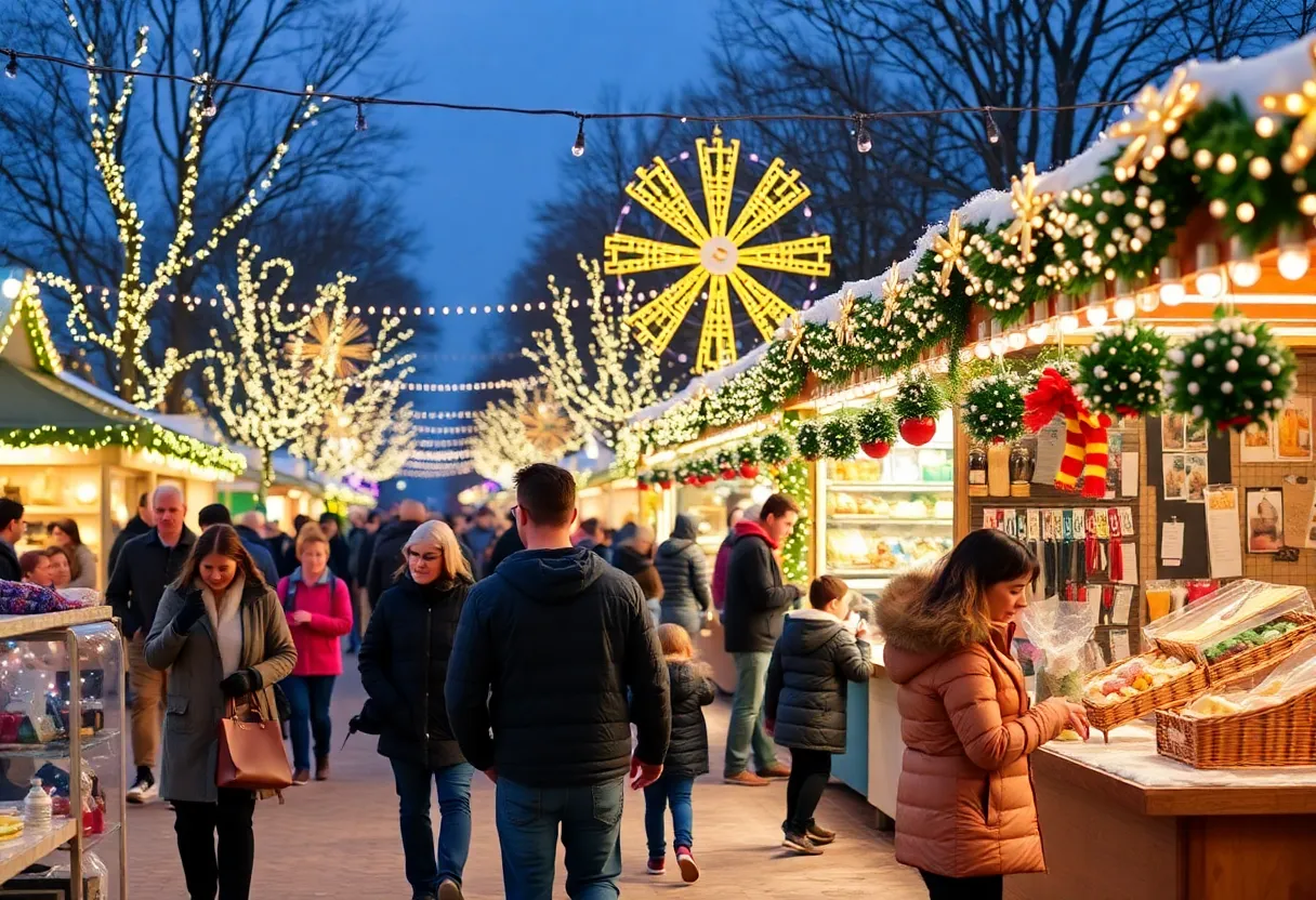 Families enjoying a winter festival in San Diego with festive decorations and activities.