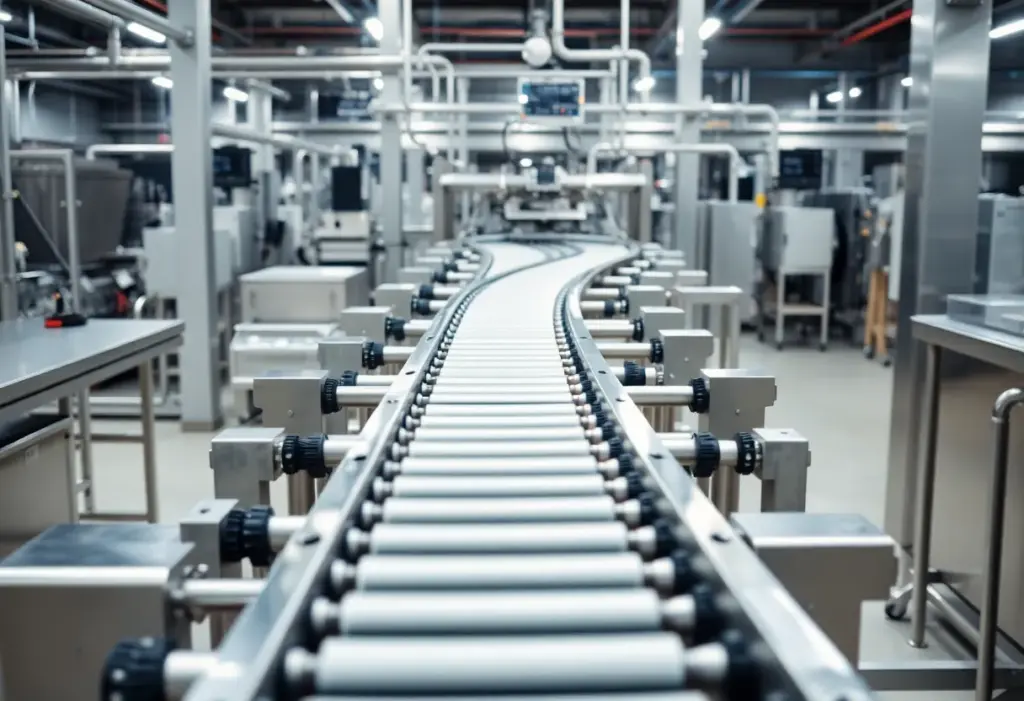 Innovative conveyor system by Wire Belt Company for industrial production.