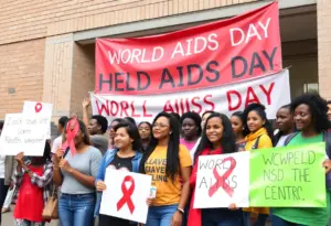 Community members gathering for World AIDS Day rally promoting HIV awareness in San Diego