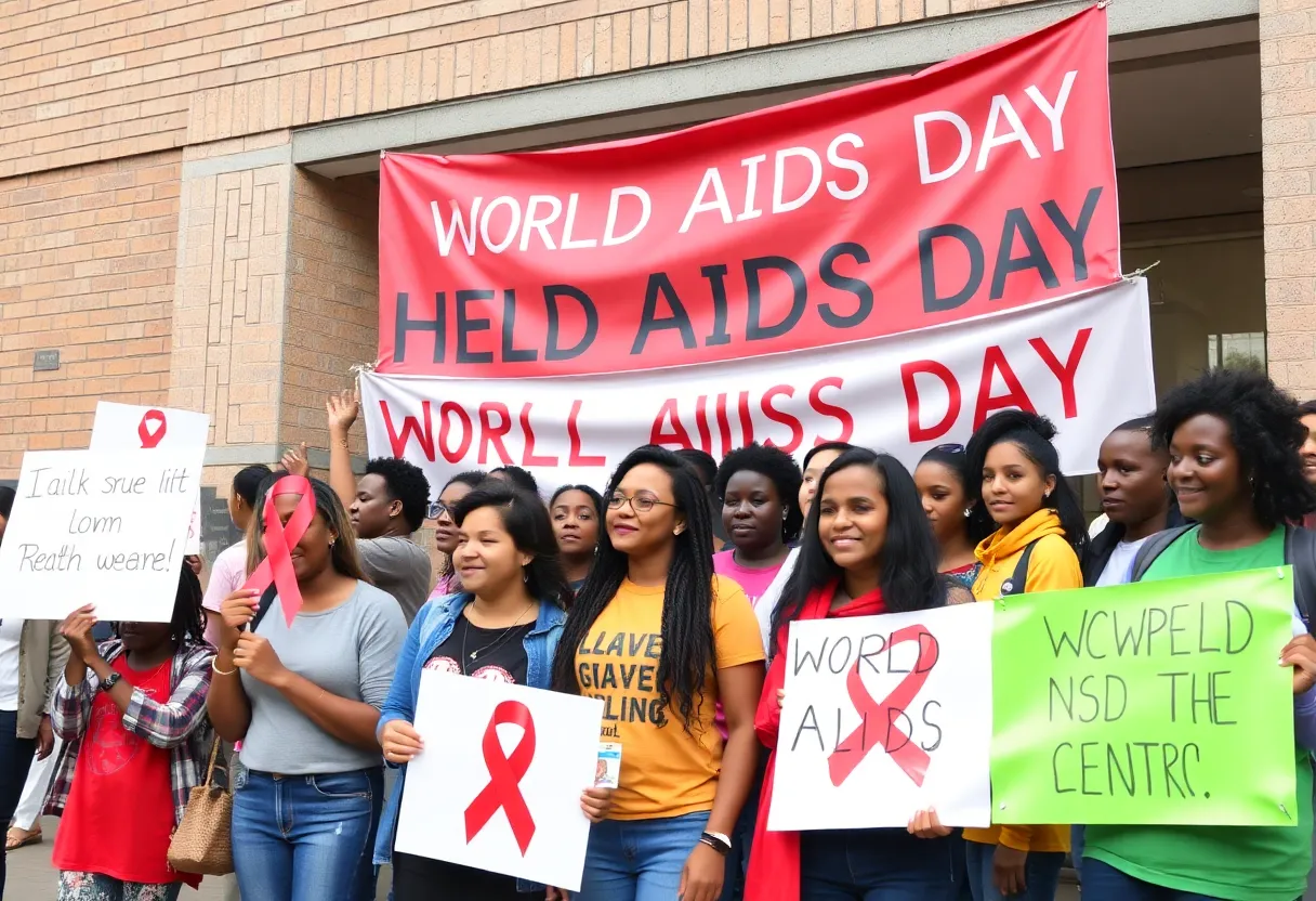 Community members gathering for World AIDS Day rally promoting HIV awareness in San Diego