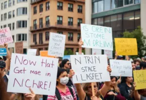 Activists protesting against ICE practices in a diverse demonstration
