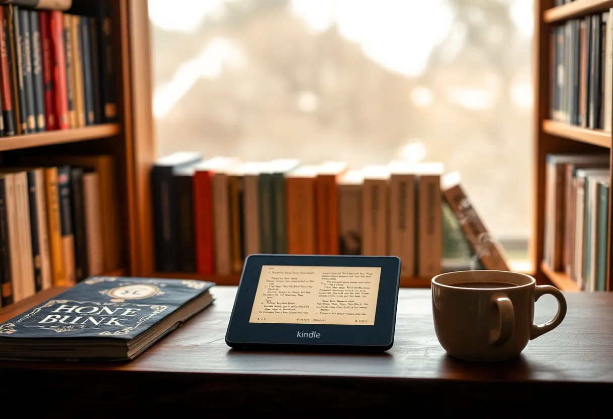 Reading nook with kindle device showcasing e-books