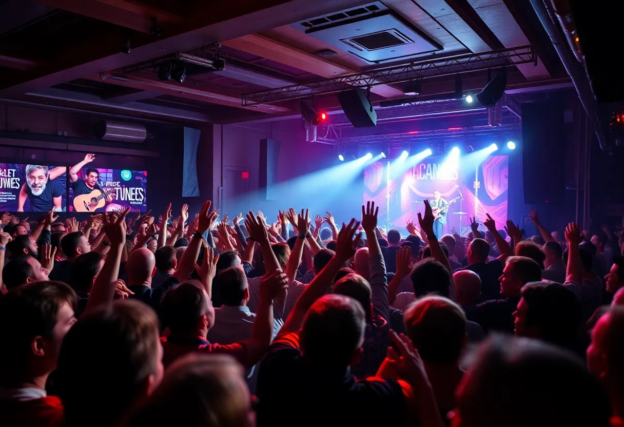 A packed audience enjoying a live performance by Andy Frasco at Belly Up Tavern.