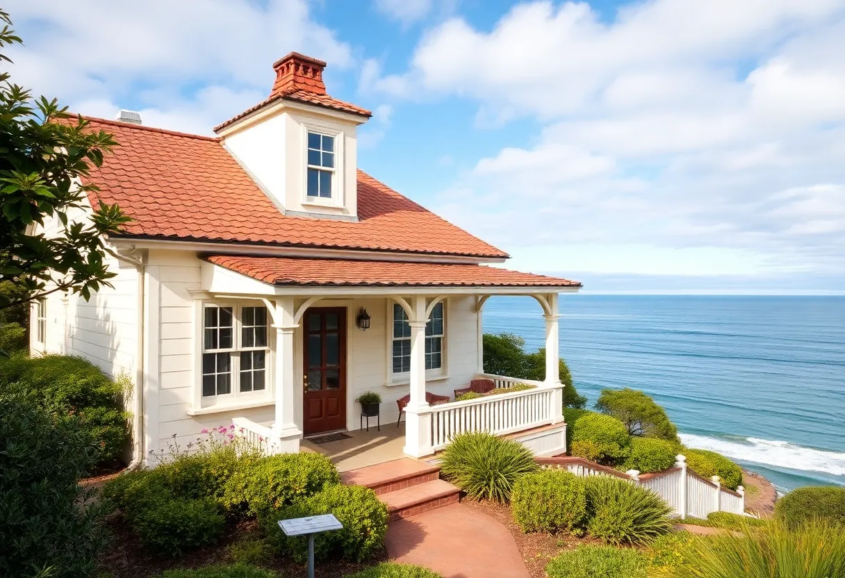 Historic 1928 Arklow Cottage in La Jolla, showcasing Colonial Revival architecture